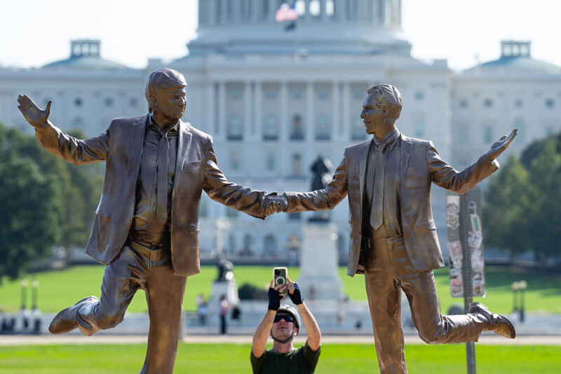 Somebody Erected A Statue Of Trump Holding Hands With Jefferey Epstein, And — This Is My Kind Of Carrying On!