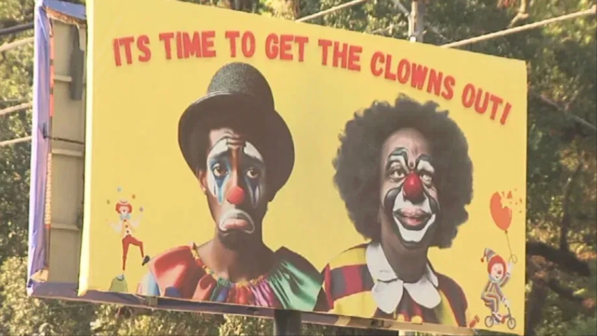 ‘That Went Crazy’: Outrage Erupts Over Alabama Billboard with Two Black Clowns.Then the Mystery Sponsor Steps Forward