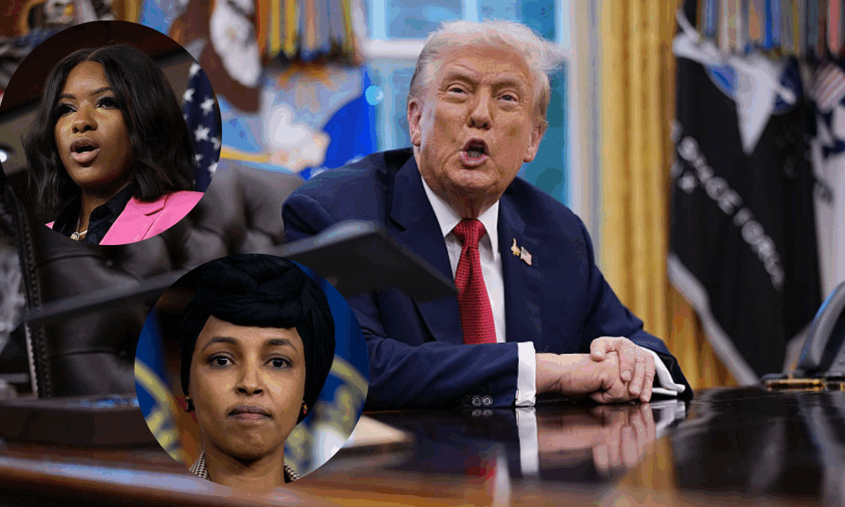 Trump insults Congresswomen Jasmine Crockett and Ilhan Omar during Oval Office remarks