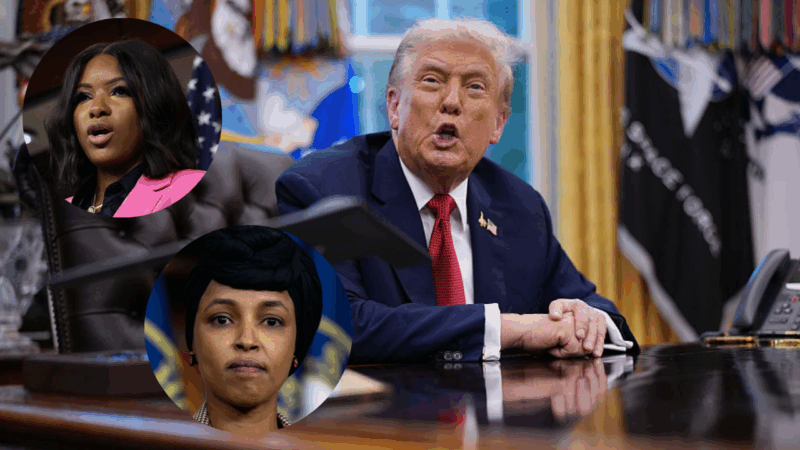 Trump insults Congresswomen Jasmine Crockett and Ilhan Omar during Oval Office remarks