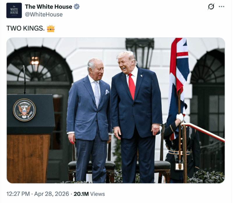 White House Posts ‘TWO KINGS’ Caption On Photo Of Trump And King Charles III