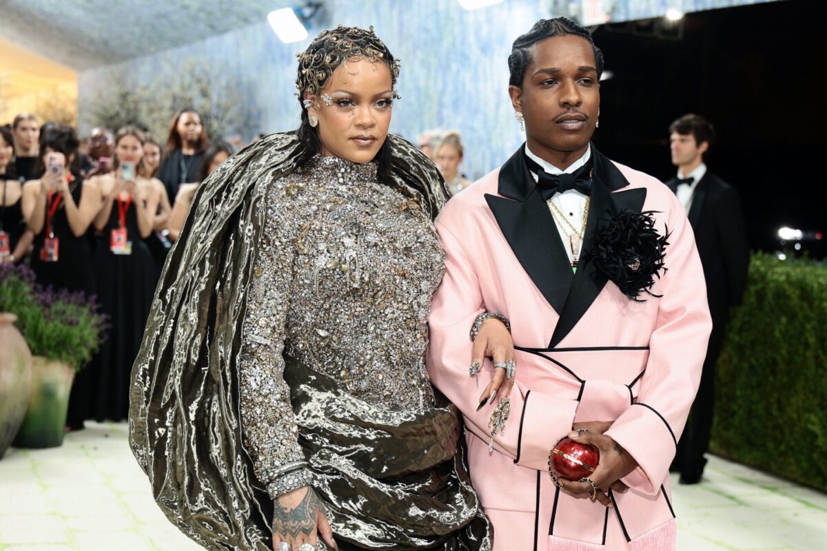 Rihanna and A$AP Rocky arrive fashionably late and fully in style at the Met Gala
