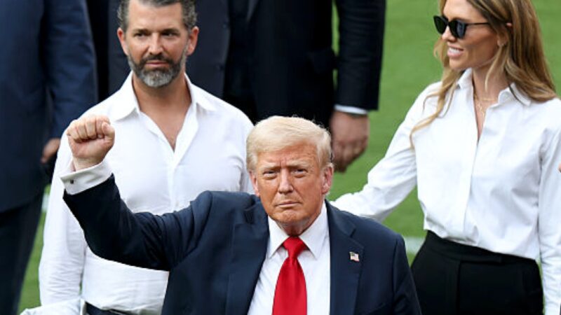 ‘Just Look … OMG’: Trump Gets Put on the Spot About His Son’s Upcoming Wedding Before Viewers Zoom In on One Strangely Large Figure Behind Him That Hijacks the Moment